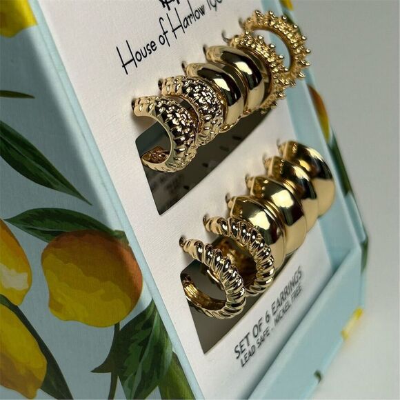 House of Harlow 1960 Gold Hoop Earrings Set of 6 Pairs - Picture 10 of 10